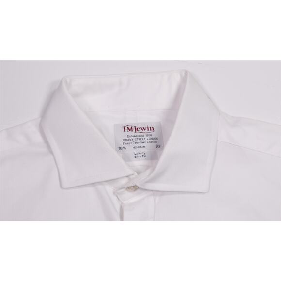 TM Lewin Solid White Twill Slim Fit French Cuff Cotton Dress Shirt (42) 16.5-33 - Picture 5 of 6